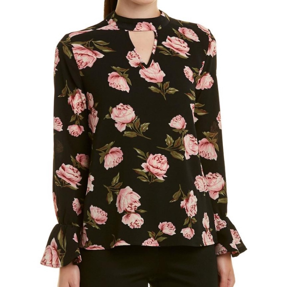 Harve Benard black floral blouse size L